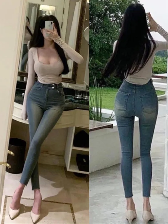 Sexy Pure Desire High Waist Distressed Washed Denim Jeans Retro Elastic Butt Slim Fit Pants Cotton Stretch Denim Skinnies
Sexy Pure Desire High Waist Distressed Washed Denim Jeans Retro Elastic Butt Slim Fit Pants Cotton Stretch Denim Skinnies