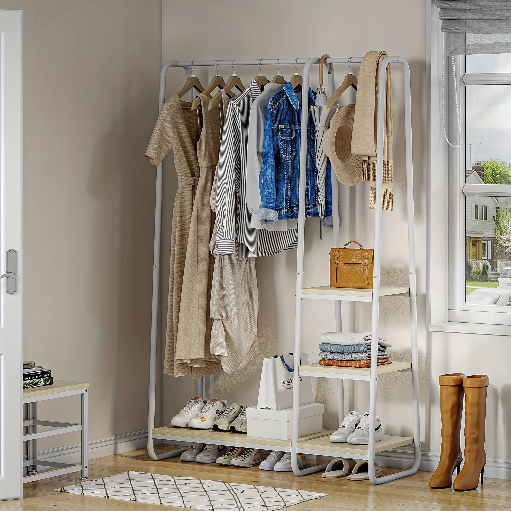 Clothes Rack, Clothing Rack for Hanging White Clothes Rack with Shelves Portable Clothes Heavy Duty Garment Rack wi
Clothes Rack, Clothing Rack for Hanging White Clothes Rack with Shelves Portable Clothes Heavy Duty Garment Rack wi