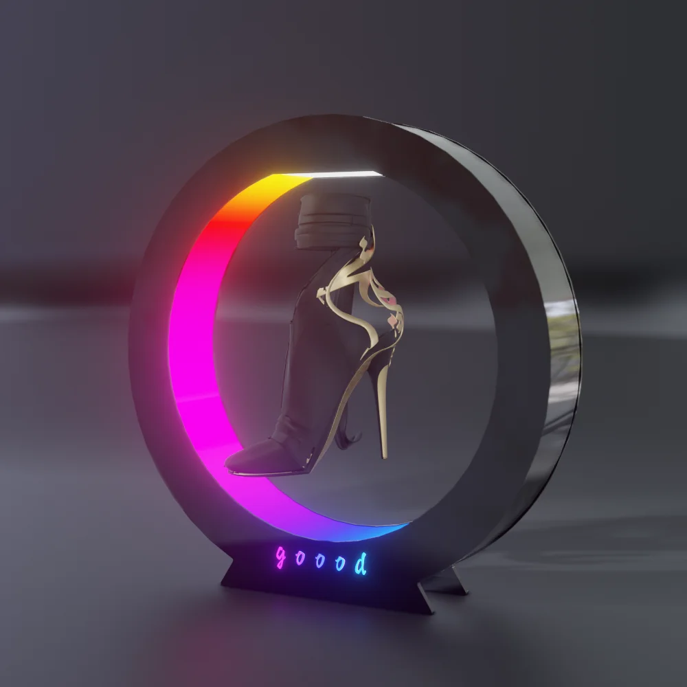 Customize Size And Logo Round Shape Rgb Light Magnetic Levitation Shoe Bottle Can Display Racks