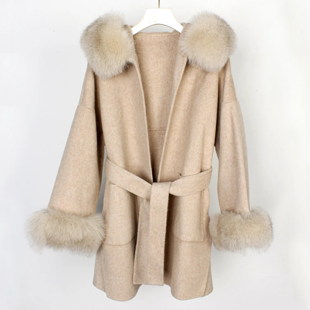 Winter Women Wool Jacket Long Real Fur Coat Loose Cashmere Wool Blends Casual Streetwear Natural Fox Fur Trim Hood Overcoat
Winter Women Wool Jacket Long Real Fur Coat Loose Cashmere Wool Blends Casual Streetwear Natural Fox Fur Trim Hood Overcoat