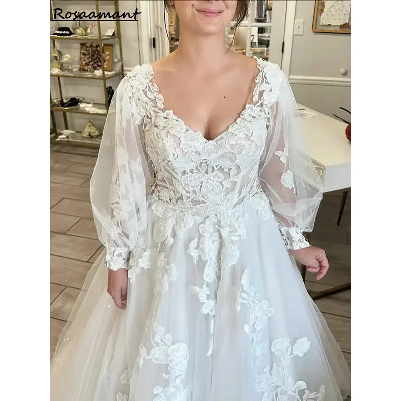 Elegant V-Neck Long Sleeve A-Line Wedding Dresses Illusion Appliques Lace Country Bridal Gowns
Elegant V-Neck Long Sleeve A-Line Wedding Dresses Illusion Appliques Lace Country Bridal Gowns