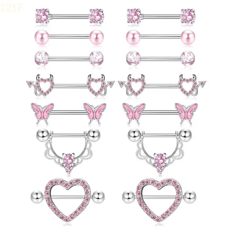 T21F Elegant Flower Moon Design Nipple Bars with Pink and Silver Zirconia for Women
T21F Elegant Flower Moon Design Nipple Bars with Pink and Silver Zirconia for Women