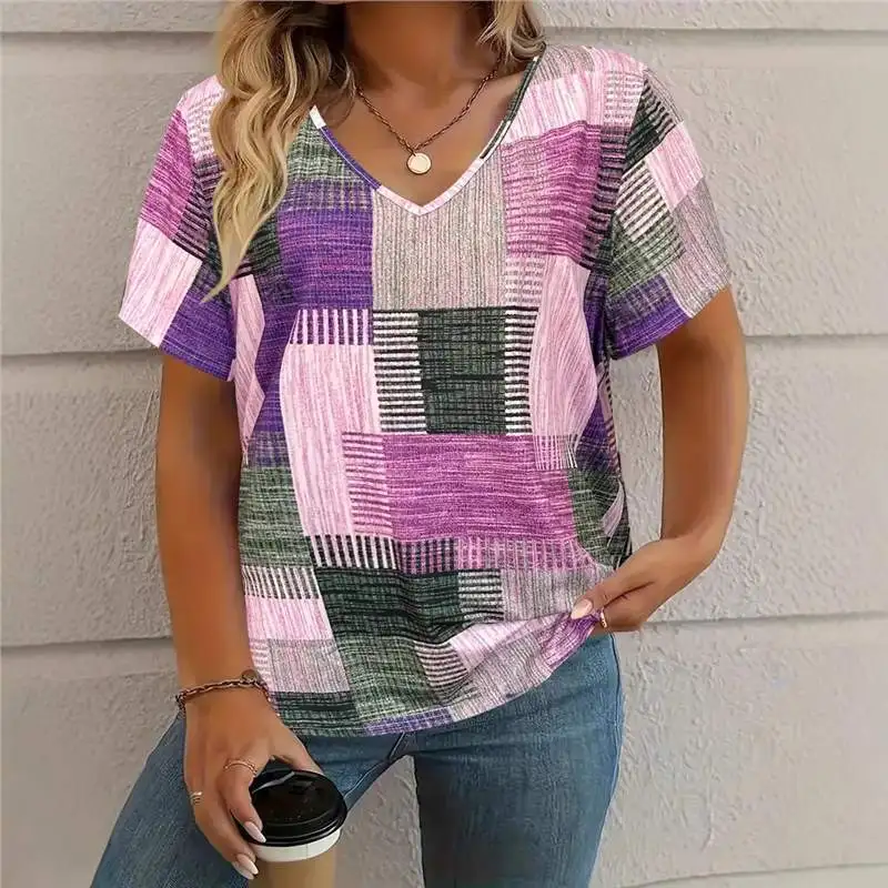 Women's Short-sleeved 2025 Summer T-shirt V-neck Fashion Basic Top Versatile Tees for Female Casual Square Print
Women's Short-sleeved 2025 Summer T-shirt V-neck Fashion Basic Top Versatile Tees for Female Casual Square Print