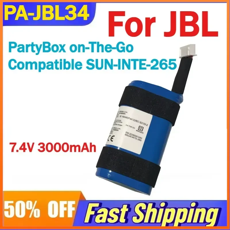 7.4V 3000mAh PA-JBL34 Battery for JBL PartyBox on-The-Go Bluetooth Speaker Compatible SUN-INTE-265 Rechargeable Batteries
7.4V 3000mAh PA-JBL34 Battery for JBL PartyBox on-The-Go Bluetooth Speaker Compatible SUN-INTE-265 Rechargeable Batteries