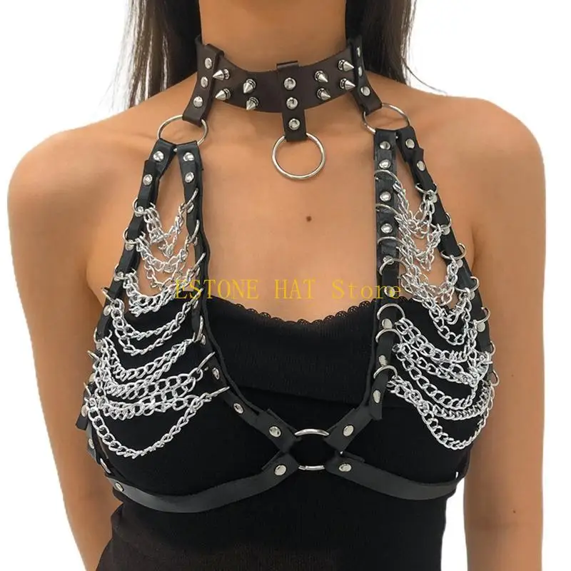49MF Punk Leather Rivets Body Chains Black Body Chain Bra Fashion Harness Charm Body Accessories Jewelry for Women and Girls
49MF Punk Leather Rivets Body Chains Black Body Chain Bra Fashion Harness Charm Body Accessories Jewelry for Women and Girls
