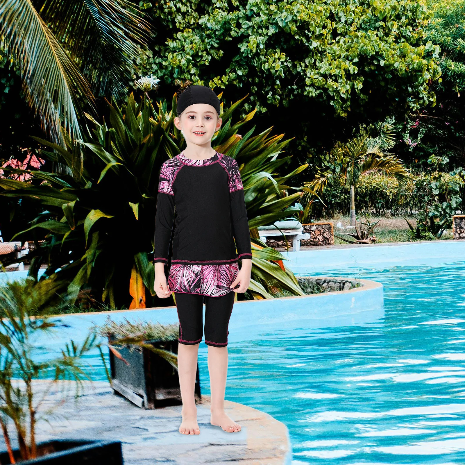 Swimsuit Set 150Cm Black Modest Swimwear with Cap and Pants Full Body Coverage for Beach Holiday Swimming Activities
Swimsuit Set 150Cm Black Modest Swimwear with Cap and Pants Full Body Coverage for Beach Holiday Swimming Activities