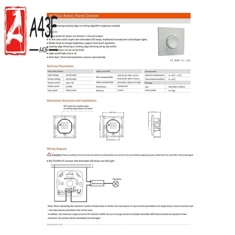 A43F-300W Smart Dimmable Wall Switch Wireless Switch For Living Room Ceiling Light Chandelier Pendant Lamp Remote Control
A43F-300W Smart Dimmable Wall Switch Wireless Switch For Living Room Ceiling Light Chandelier Pendant Lamp Remote Control