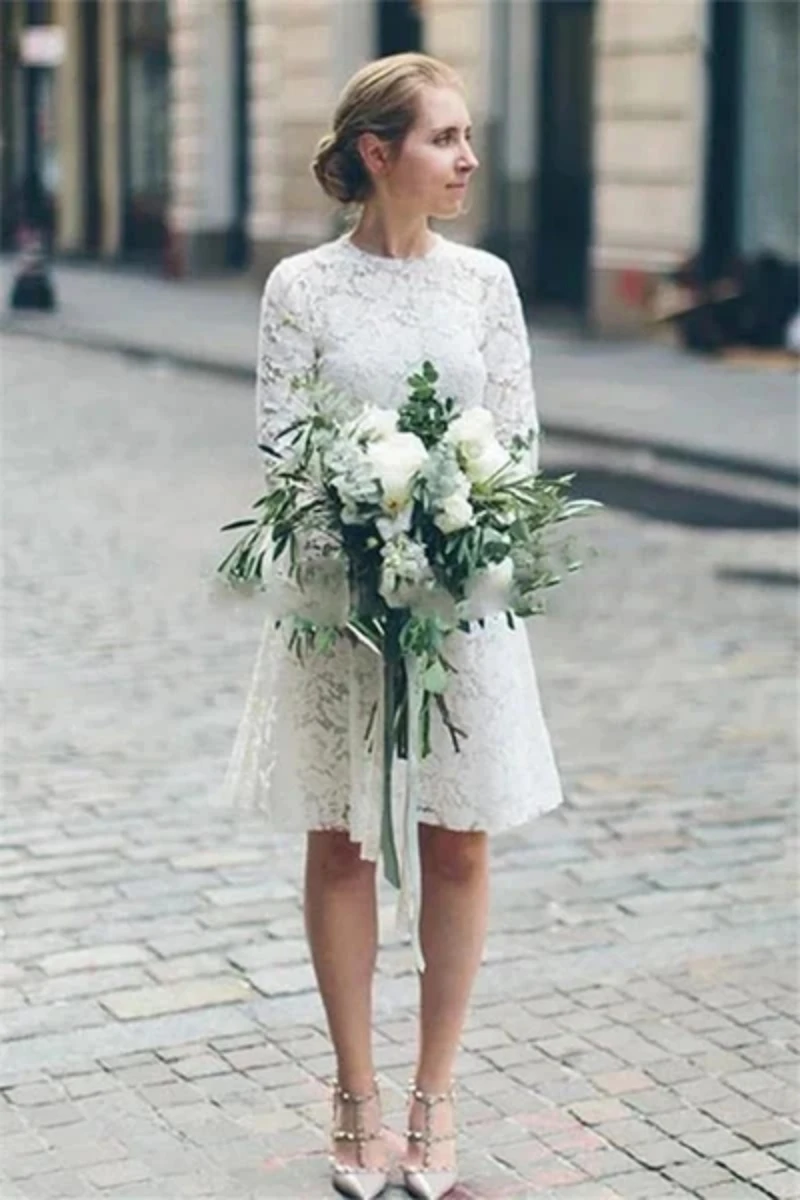 Short Summer Wedding Dress Long Sleevess Lace Bridal Gown A-Line Vintage garden bride dress Customized
Short Summer Wedding Dress Long Sleevess Lace Bridal Gown A-Line Vintage garden bride dress Customized