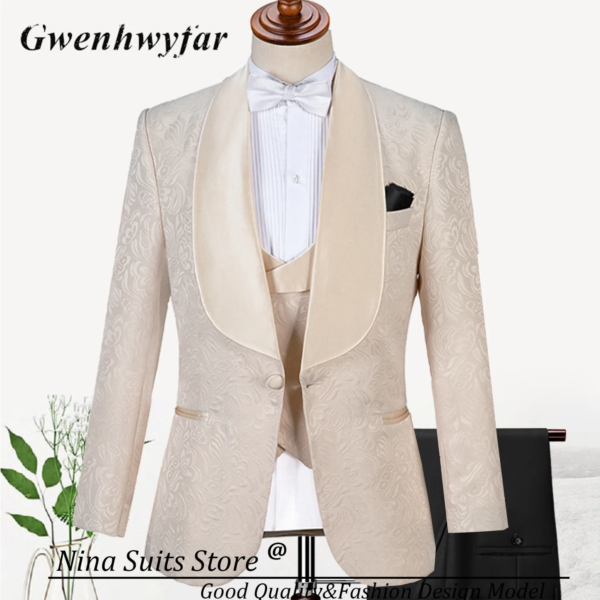 Gwenhwyfar Champagne Paisley Tuxedo 2026 Custom Made Men's 3 Pieces Suits Include Jacket Pants Vest Wedding Groom Luxury Costume
Gwenhwyfar Champagne Paisley Tuxedo 2026 Custom Made Men's 3 Pieces Suits Include Jacket Pants Vest Wedding Groom Luxury Costume