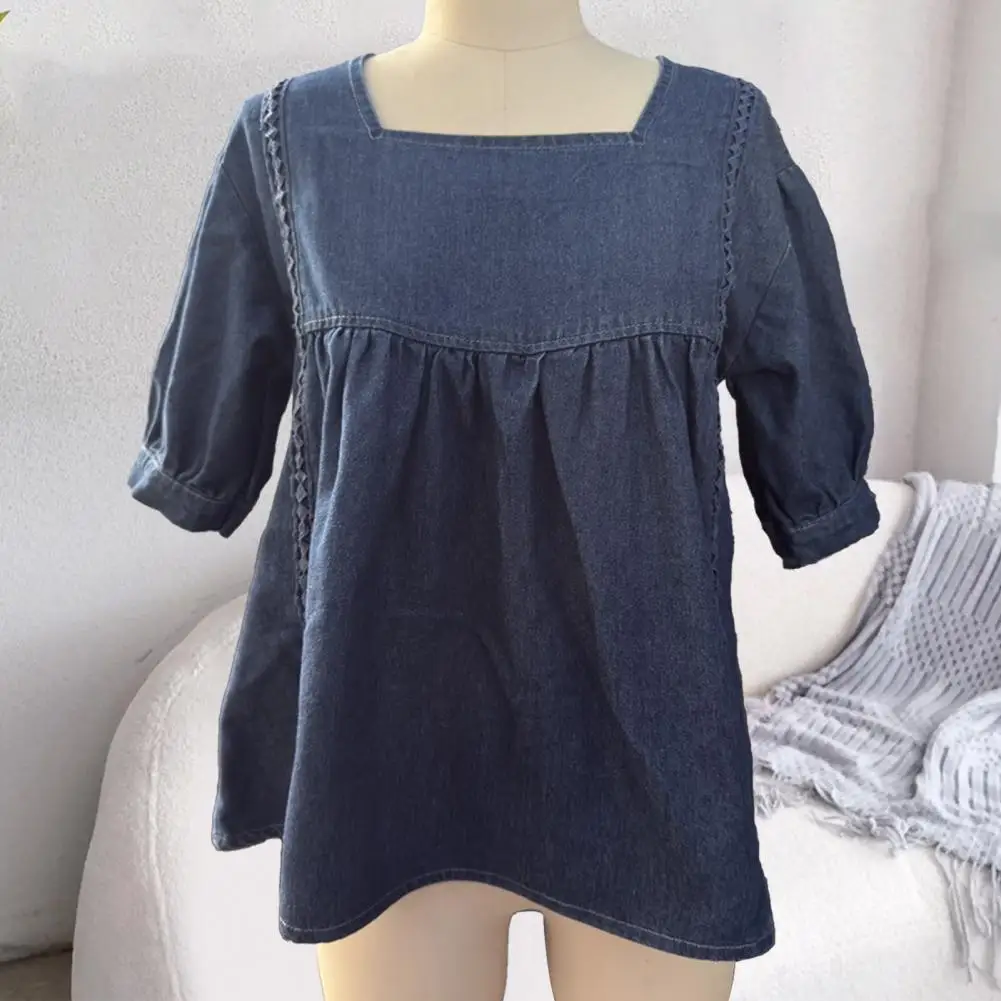 Women Denim Shirt Square Collar Half Sleeve Pullover Tops Lightweight Loose Fit Summer Tops Casual Style Blouse for Daily Wea
Women Denim Shirt Square Collar Half Sleeve Pullover Tops Lightweight Loose Fit Summer Tops Casual Style Blouse for Daily Wea