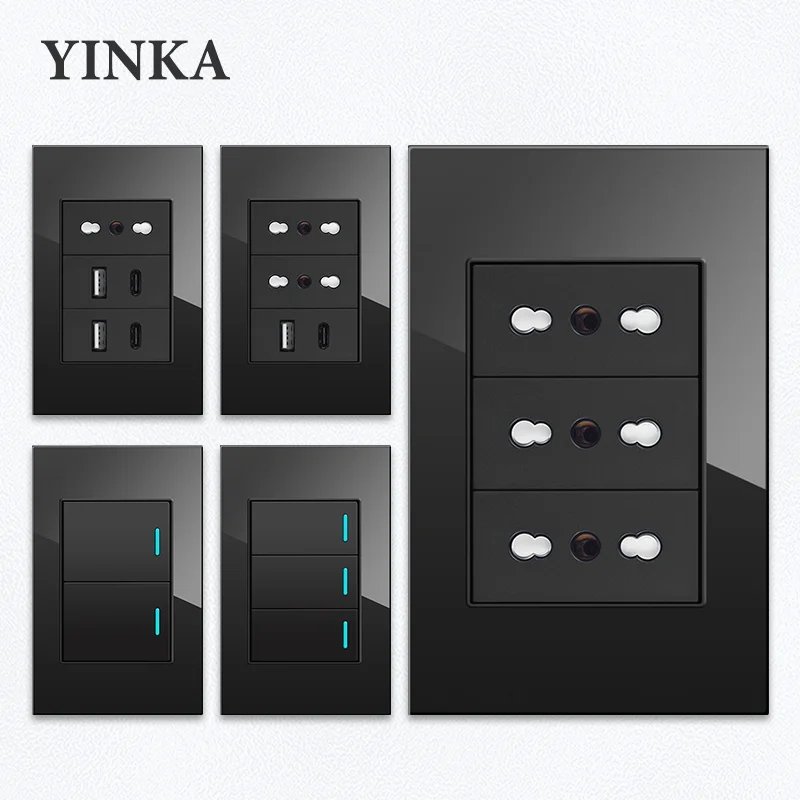 YINKA Tempered Glass Panel Italian Standard Socket, Light Switches Italian Socket, 5V 3.1A USB Type-C Outlet ,Black, 118x75mm
YINKA Tempered Glass Panel Italian Standard Socket, Light Switches Italian Socket, 5V 3.1A USB Type-C Outlet ,Black, 118x75mm