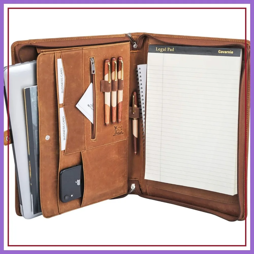 Genuine Leather Business Portfolio Padfolio with Zipper, Fits 13" Laptop & Letter Size Notepad, Brown
Genuine Leather Business Portfolio Padfolio with Zipper, Fits 13" Laptop & Letter Size Notepad, Brown