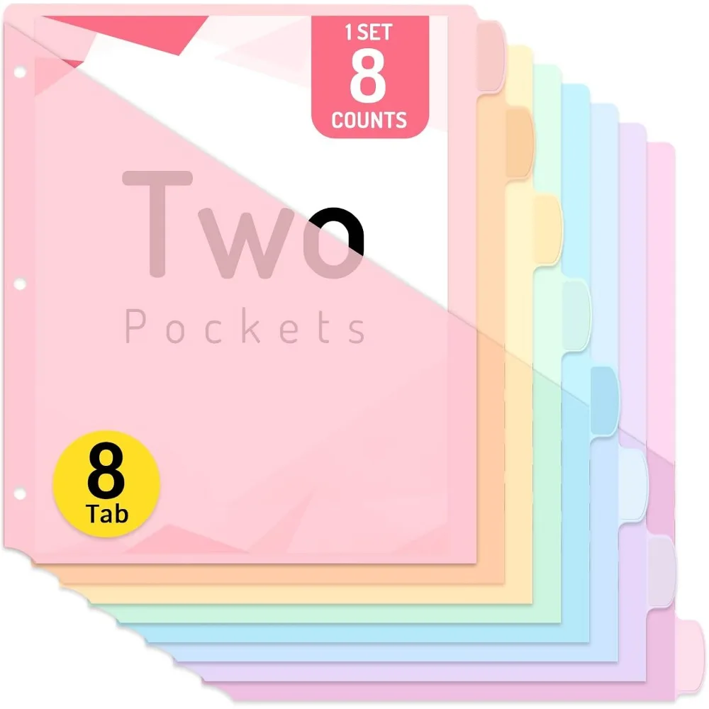 8-Tab Dividers with Pockets for 3-Ring Binders, Ideal for School, Office, and Home Organization, Multicolor, 1 Set
8-Tab Dividers with Pockets for 3-Ring Binders, Ideal for School, Office, and Home Organization, Multicolor, 1 Set