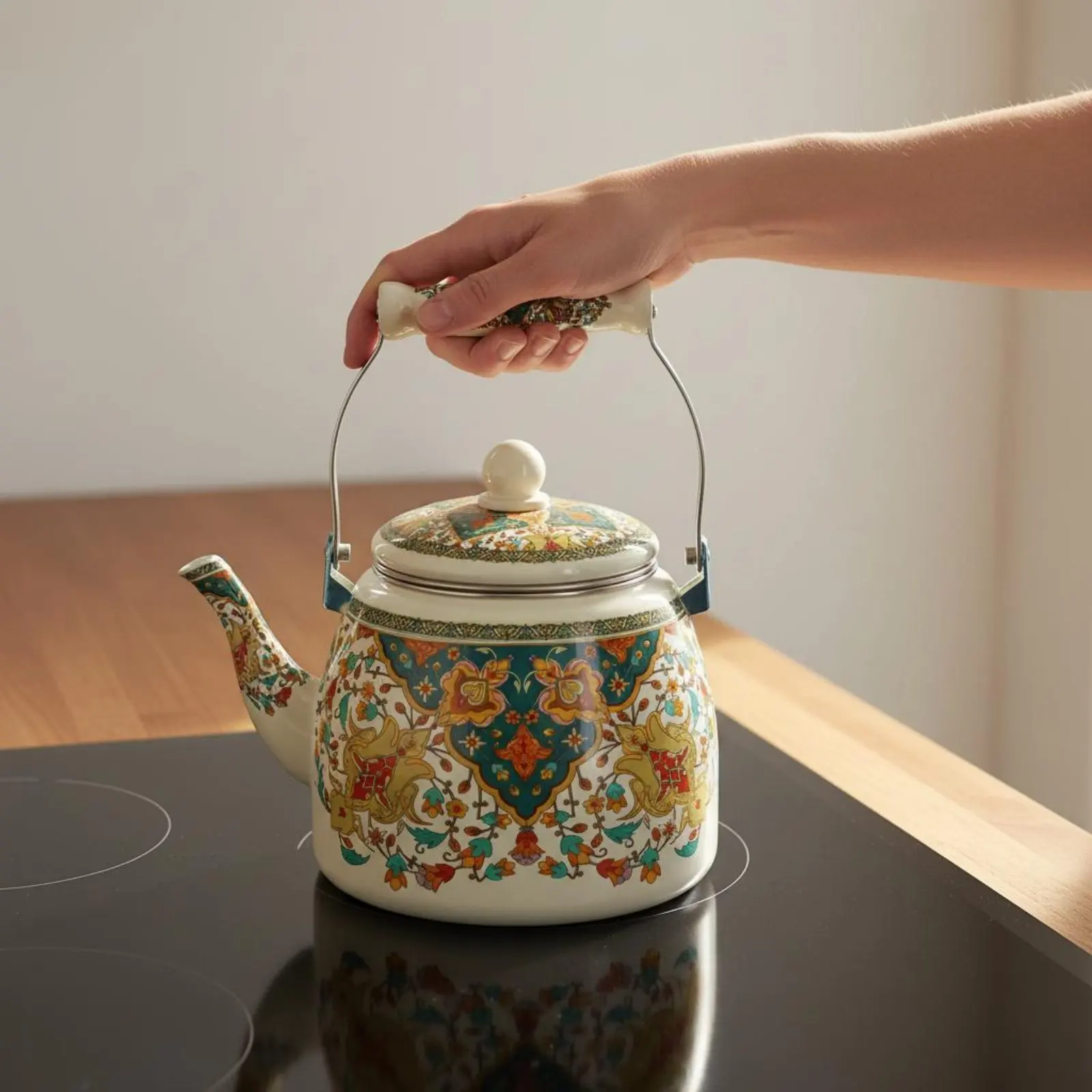 Enamel Teapot Induction Cooktop Teapot Floral Enamel Tea Kettle Rust Resistant Kitchenware Built-in Strainer for Home
Enamel Teapot Induction Cooktop Teapot Floral Enamel Tea Kettle Rust Resistant Kitchenware Built-in Strainer for Home