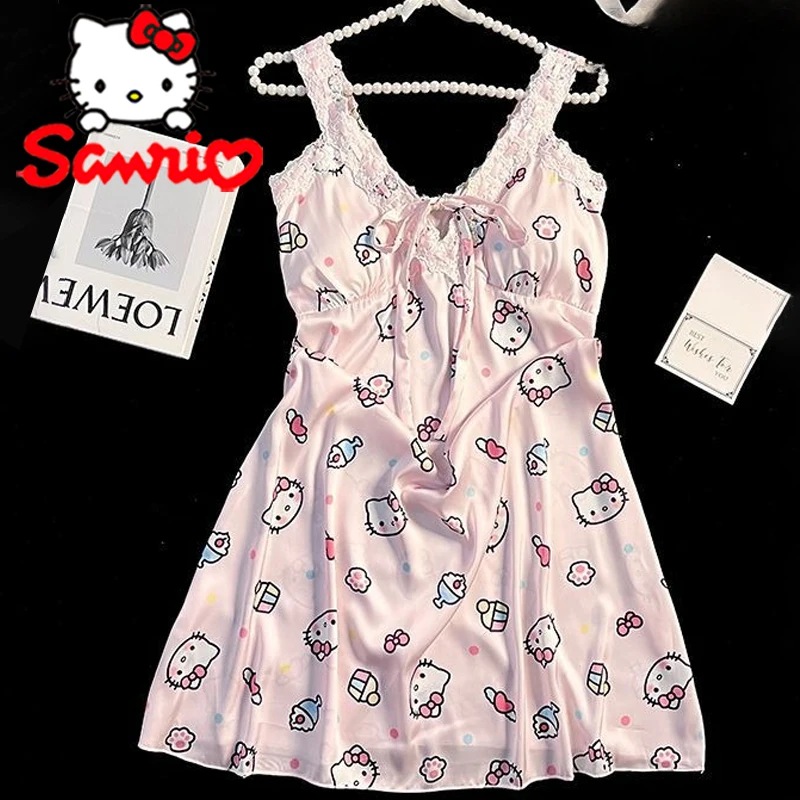 Sanrio Hello Kitty, сексуальная женская кружевная ночная рубашка на подтяжках, милая ночная рубашка из ледяного шелка с героями мультфильмов для девочек, сексуальная домашняя ночная рубашка без рукавов
Sanrio Hello Kitty, сексуальная женская кружевная ночная рубашка на подтяжках, милая ночная рубашка из ледяного шелка с героями мультфильмов для девочек, сексуальная домашняя ночная рубашка без рукавов