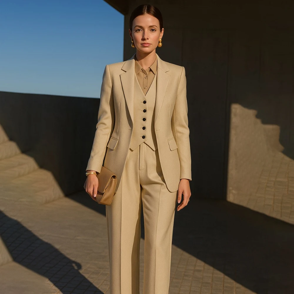 Роскошные женские костюмы, комплект из трех предметов, куртка, брюки, жилет, высокое качество, индивидуальный пиджак на одной пуговице с лацканами, офисная женская одежда
Роскошные женские костюмы, комплект из трех предметов, куртка, брюки, жилет, высокое качество, индивидуальный пиджак на одной пуговице с лацканами, офисная женская одежда