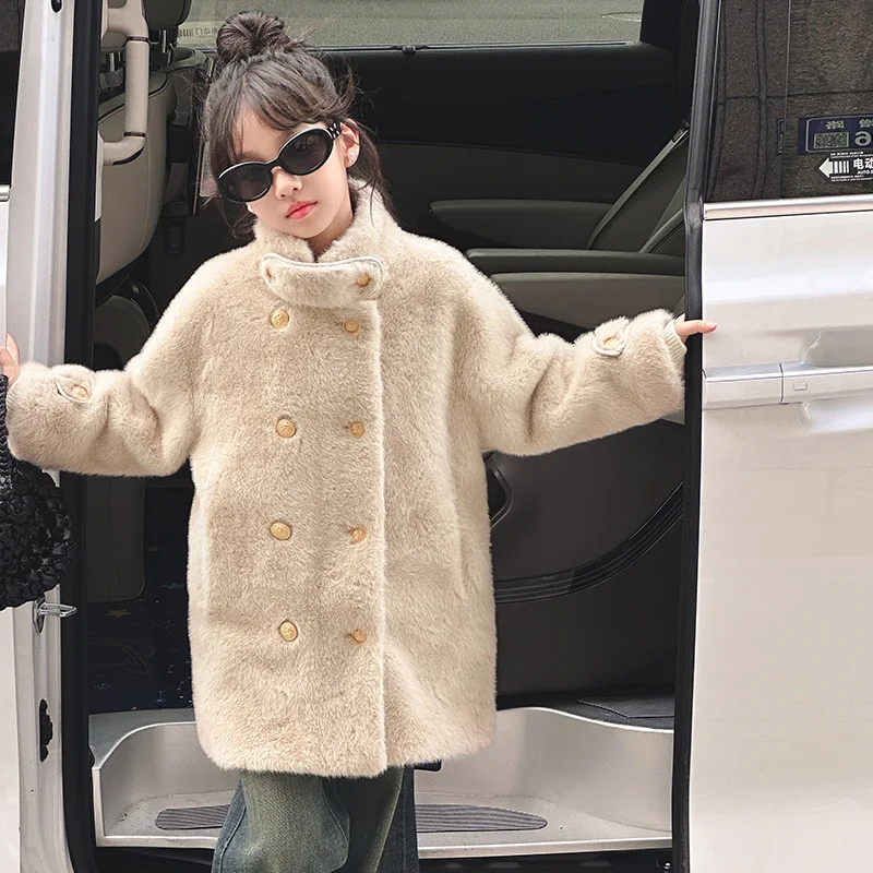 Girls Khaki Fleece Thick Wool Coat Children 2024 New Winter Fashion Simple Casual Temperament Warm Coat Korean Simple Style
Girls Khaki Fleece Thick Wool Coat Children 2024 New Winter Fashion Simple Casual Temperament Warm Coat Korean Simple Style