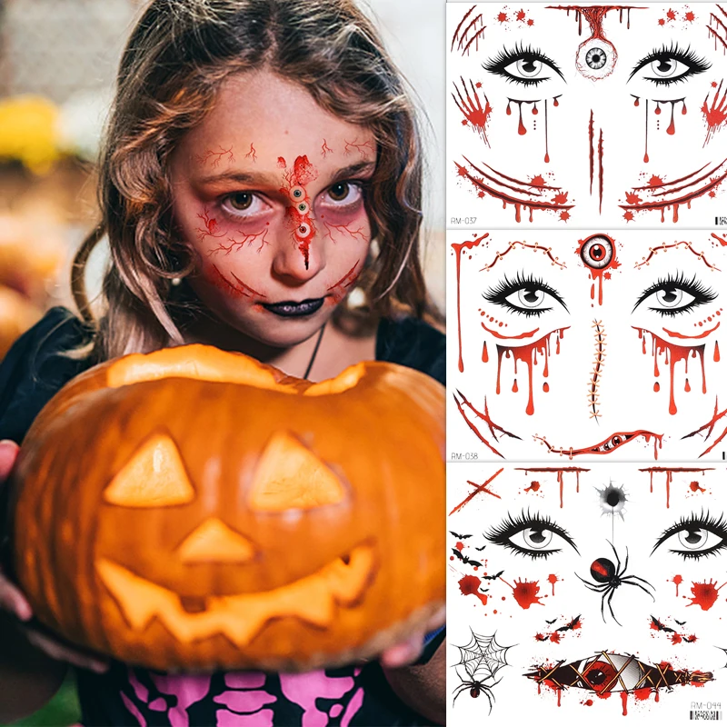 1sheet Halloween Temporary Tattoos Stickers Waterproof Lasting Face Body Decoration Bloody Scar Wound Horror Teeth Funny Sticker
1sheet Halloween Temporary Tattoos Stickers Waterproof Lasting Face Body Decoration Bloody Scar Wound Horror Teeth Funny Sticker