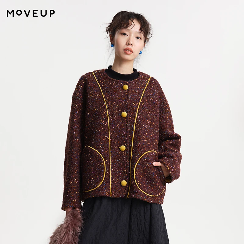 MOVEUP Round Neck Drop Sleeves Coat Winter Color Dot Woolen Fabric Bright Line Pocket Fashion Design Jacket For Women 3EWD60208
MOVEUP Round Neck Drop Sleeves Coat Winter Color Dot Woolen Fabric Bright Line Pocket Fashion Design Jacket For Women 3EWD60208