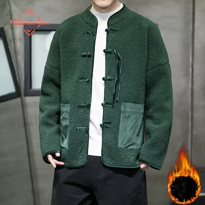 Мужская утолщенная хлопковая куртка в стиле ретро, зимний мех ягненка с пуговицами, свободный крой, костюм Тан в национальном стиле, костюм Тан 
Мужская утолщенная хлопковая куртка в стиле ретро, зимний мех ягненка с пуговицами, свободный крой, костюм Тан в национальном стиле, костюм Тан