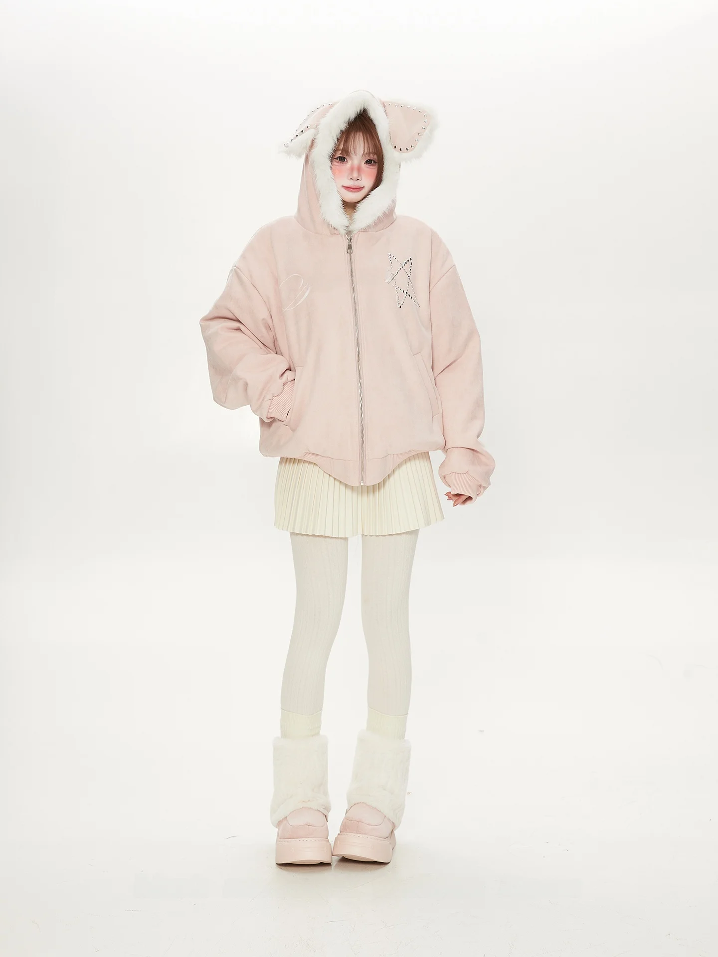 Pink Faux Suede Jaet with Hat Women's Winter Cotton Padded Coat Super Cute Mountain Eagle Design Sweet Loose Fit Zipper Clo...
Pink Faux Suede Jaet with Hat Women's Winter Cotton Padded Coat Super Cute Mountain Eagle Design Sweet Loose Fit Zipper Clo...