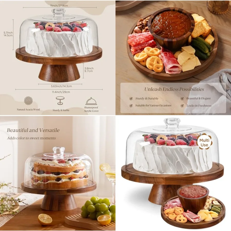 Cake Stand with Lid,Multifunctional Cake Stand with Acrylic Dome, Acacia Wood 6-in-1 Cake Plate Display Stand with Cover for Ba
Cake Stand with Lid,Multifunctional Cake Stand with Acrylic Dome, Acacia Wood 6-in-1 Cake Plate Display Stand with Cover for Ba