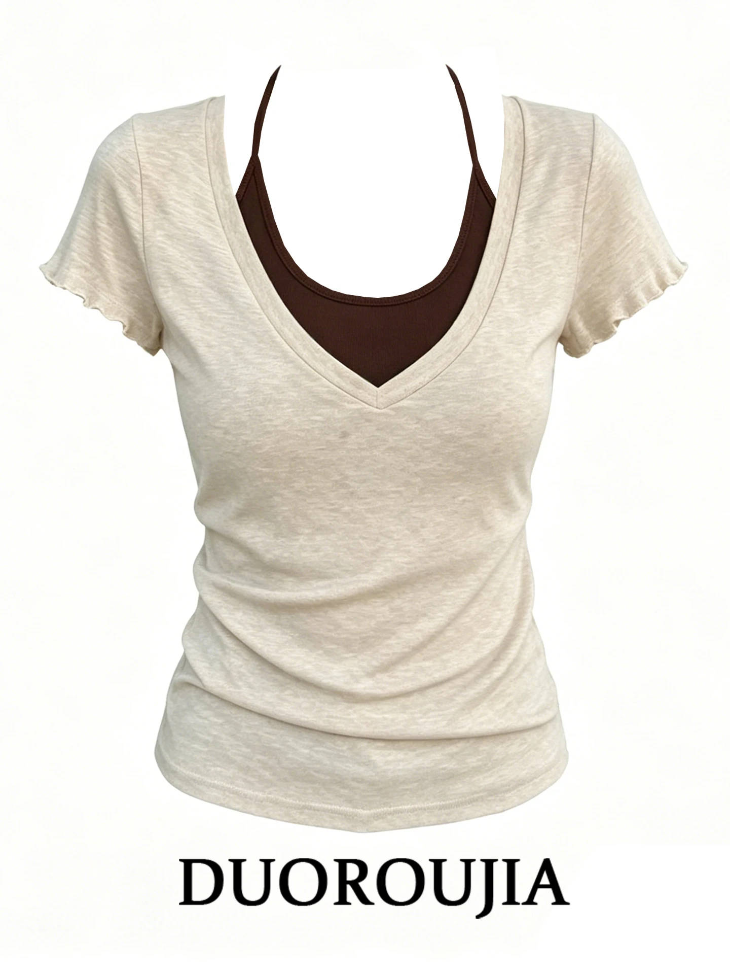 Summer plus Size Women's T-Shirt V-Neck Short Sleeve Commuter Style Korean Fashion High Waist Slim Fit Basic Color
Summer plus Size Women's T-Shirt V-Neck Short Sleeve Commuter Style Korean Fashion High Waist Slim Fit Basic Color