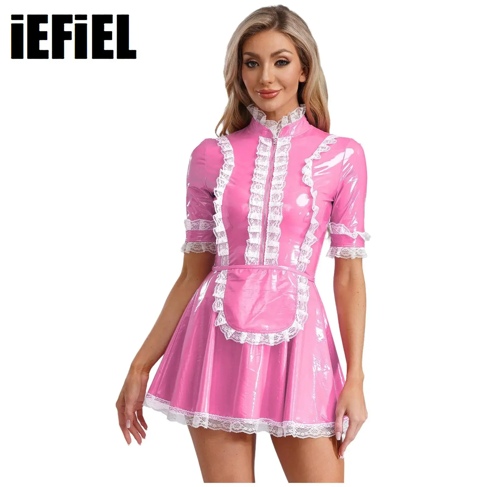 Women PVC Role Play Maid Uniform Leather Maid Cosplay Costume Short Sleeve Lace Trim Dress with Apron Cosplay Costume
Women PVC Role Play Maid Uniform Leather Maid Cosplay Costume Short Sleeve Lace Trim Dress with Apron Cosplay Costume