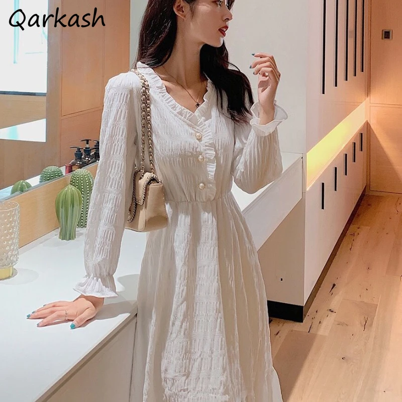 Dresses Women Flounced Gentle Elegant French Style Fairy Slim Buttons Retro Fashion Harajuku Casual All-match Female Vestidos
Dresses Women Flounced Gentle Elegant French Style Fairy Slim Buttons Retro Fashion Harajuku Casual All-match Female Vestidos