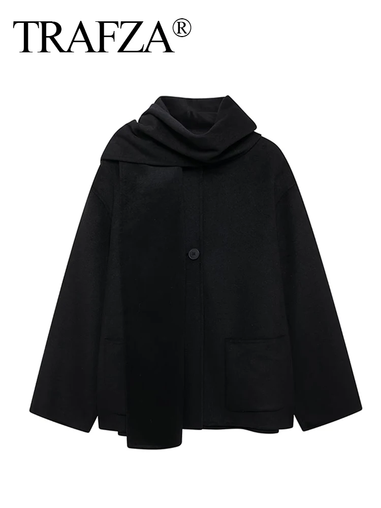 TRAFZA Winter Jackets Woman Trendy Black Scarf Collar Long Sleeve Pocket Decoration Button Female High Street Loose Coats
TRAFZA Winter Jackets Woman Trendy Black Scarf Collar Long Sleeve Pocket Decoration Button Female High Street Loose Coats