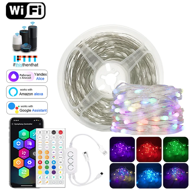 LED String Lights Outdoor Waterproof RGBIC Led String Ws2812b Festoon Garden Decoration Christmas USB 5V Smart Wifi Control
LED String Lights Outdoor Waterproof RGBIC Led String Ws2812b Festoon Garden Decoration Christmas USB 5V Smart Wifi Control