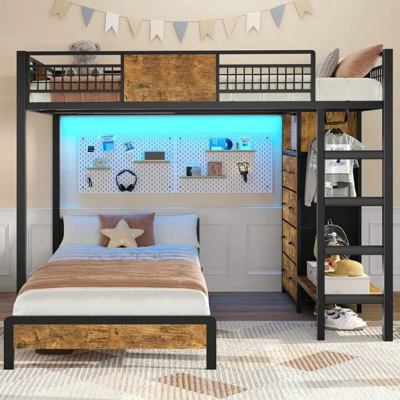 Black Twin over Full Bunk Bed with 8 Drawers, Metal Loft Bed with LED Lights and Storage, Safety Guardrail & Ladder for Kids & T
Black Twin over Full Bunk Bed with 8 Drawers, Metal Loft Bed with LED Lights and Storage, Safety Guardrail & Ladder for Kids & T