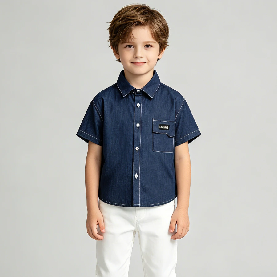 Boys Casual Denim Shirt Short Sleeve Button Down With Label Patch Pocket For School Party Daily Wear Photoshoot Preppy Outfit
Boys Casual Denim Shirt Short Sleeve Button Down With Label Patch Pocket For School Party Daily Wear Photoshoot Preppy Outfit