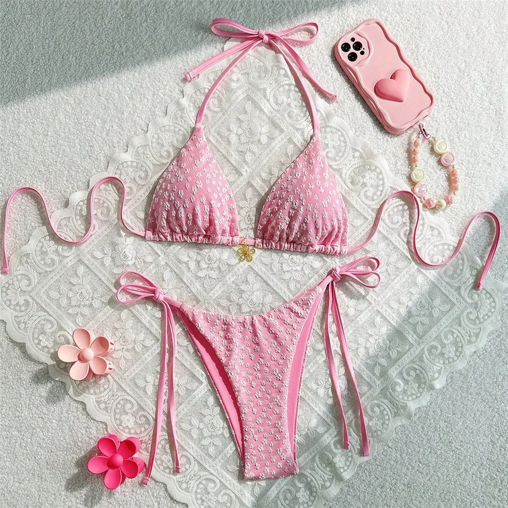 Pink Flower String Halter Triangle Thong Micro Bikini Sexy Swimsuit Women 2025 Floral Swimwear Bathing Suit Bikinis Sets Mujer
Pink Flower String Halter Triangle Thong Micro Bikini Sexy Swimsuit Women 2025 Floral Swimwear Bathing Suit Bikinis Sets Mujer