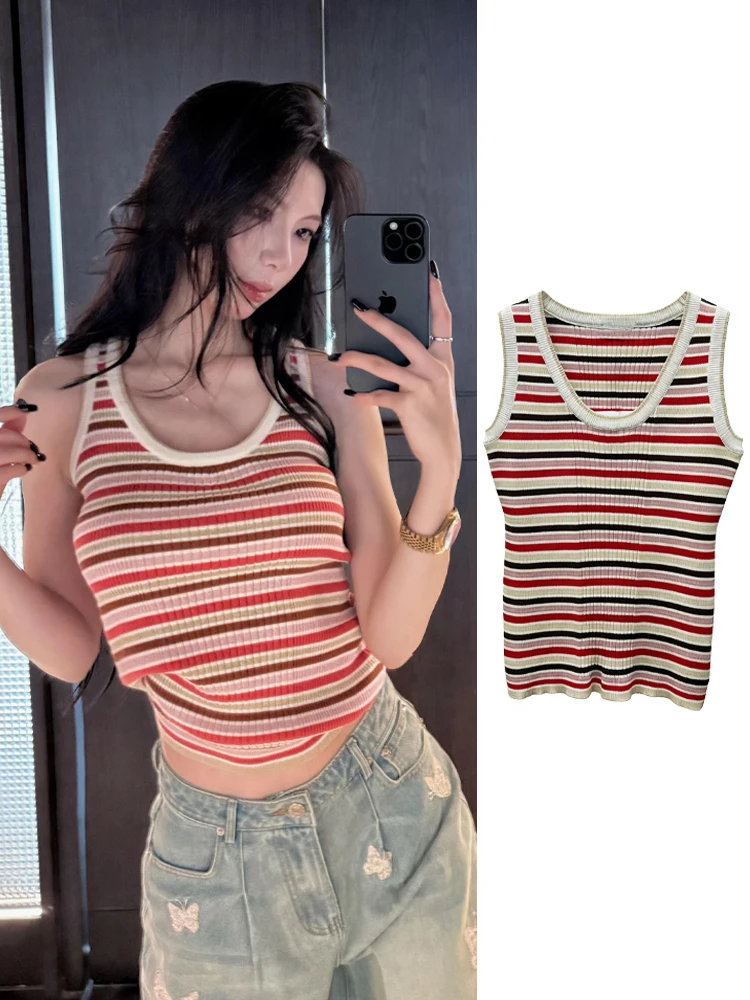 High-Waisted Striped Knitted Sleeveless Vest Women's Summer New Style Korean Fashion Breathable Cotton Casual Wear
High-Waisted Striped Knitted Sleeveless Vest Women's Summer New Style Korean Fashion Breathable Cotton Casual Wear