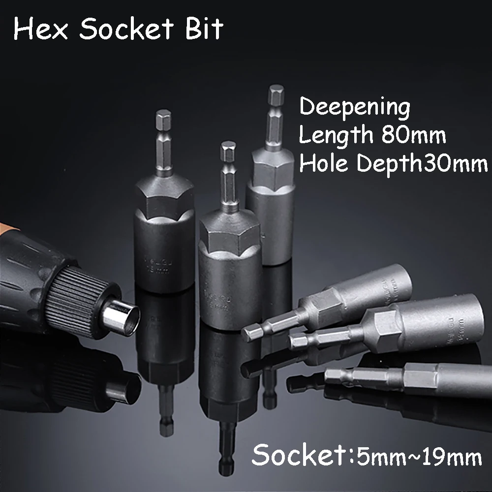 1pcs Deepening Hexagonal Socket Bit 5mm~19mm 80mm Length Socket Hole 30mm Depth Electric Drill Wrench Sleeve 1/4 in. Hex Shank
1pcs Deepening Hexagonal Socket Bit 5mm~19mm 80mm Length Socket Hole 30mm Depth Electric Drill Wrench Sleeve 1/4 in. Hex Shank