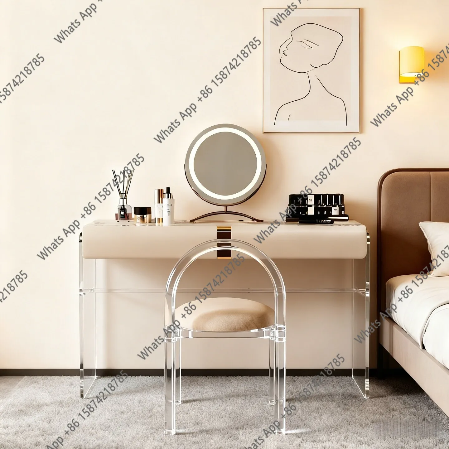 Light luxury transparent acrylic rock slab dresser modern simple designer home bedroom high-end makeup table
Light luxury transparent acrylic rock slab dresser modern simple designer home bedroom high-end makeup table