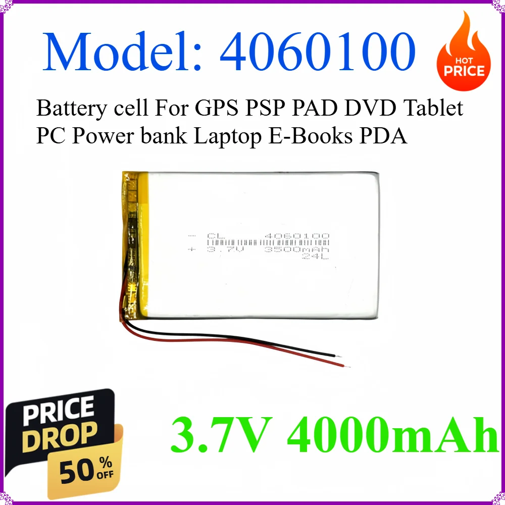 4060100 3.7V 4000mAh Li-Po Polymer Lithium Rechargeable Battery cell For GPS PSP PAD DVD Tablet PC Power bank Laptop E-Books PDA
4060100 3.7V 4000mAh Li-Po Polymer Lithium Rechargeable Battery cell For GPS PSP PAD DVD Tablet PC Power bank Laptop E-Books PDA