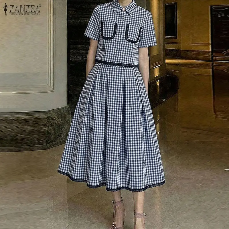 ZANZEA 2026 Summer Plaid Outfits Women Patchwork 2 Piece Sets Elegant OL Work Dress Sets Short Sleeve Blouse Pleated Dress Suit
ZANZEA 2026 Summer Plaid Outfits Women Patchwork 2 Piece Sets Elegant OL Work Dress Sets Short Sleeve Blouse Pleated Dress Suit