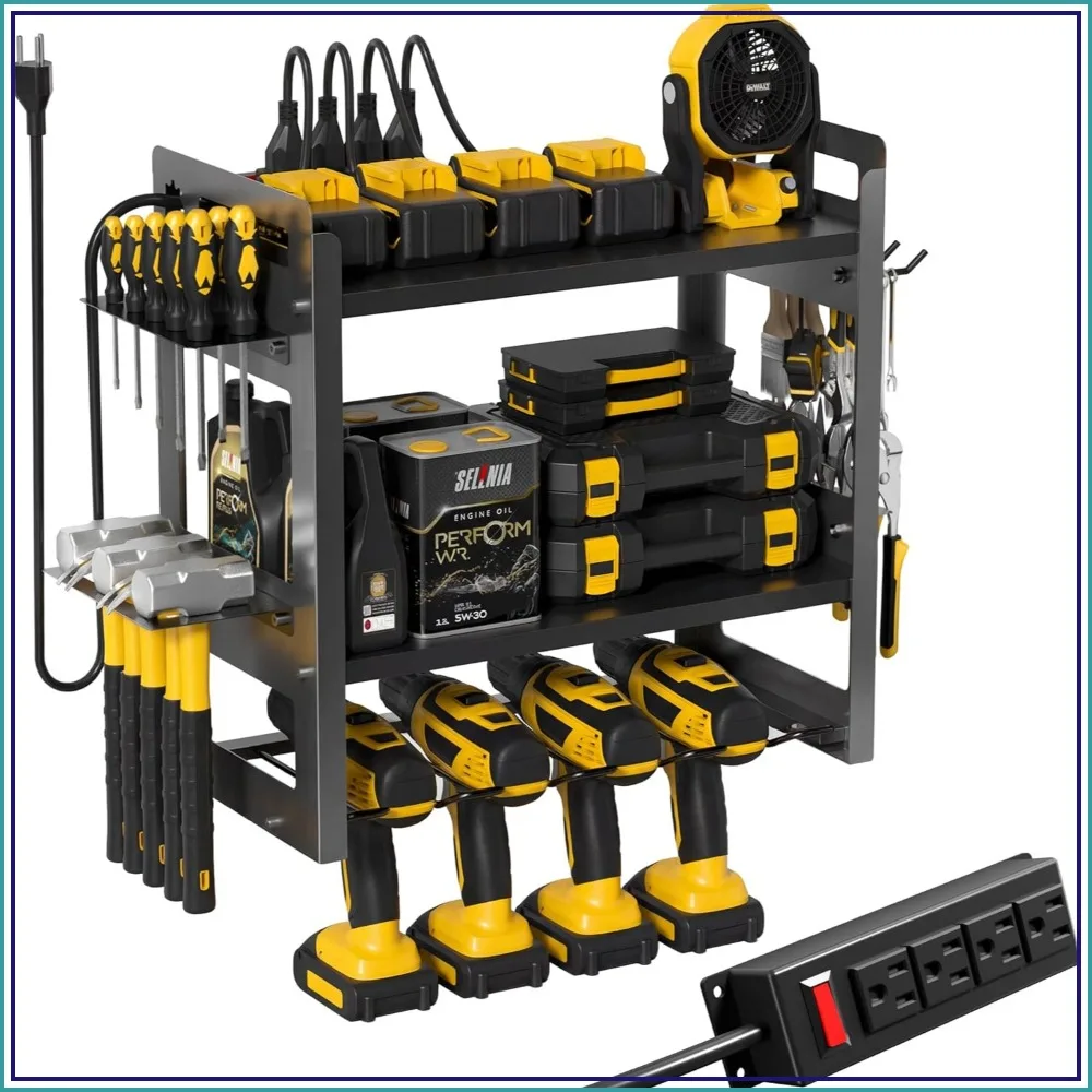 Power Tool Organizer Wall Mount with Charging Station, 3-Tier Heavy Duty Metal Tool Rack with 4 Drill Holders and 6FT Power Strip, Garage Workshop Storage
Power Tool Organizer Wall Mount with Charging Station, 3-Tier Heavy Duty Metal Tool Rack with 4 Drill Holders and 6FT Power Strip, Garage Workshop Storage