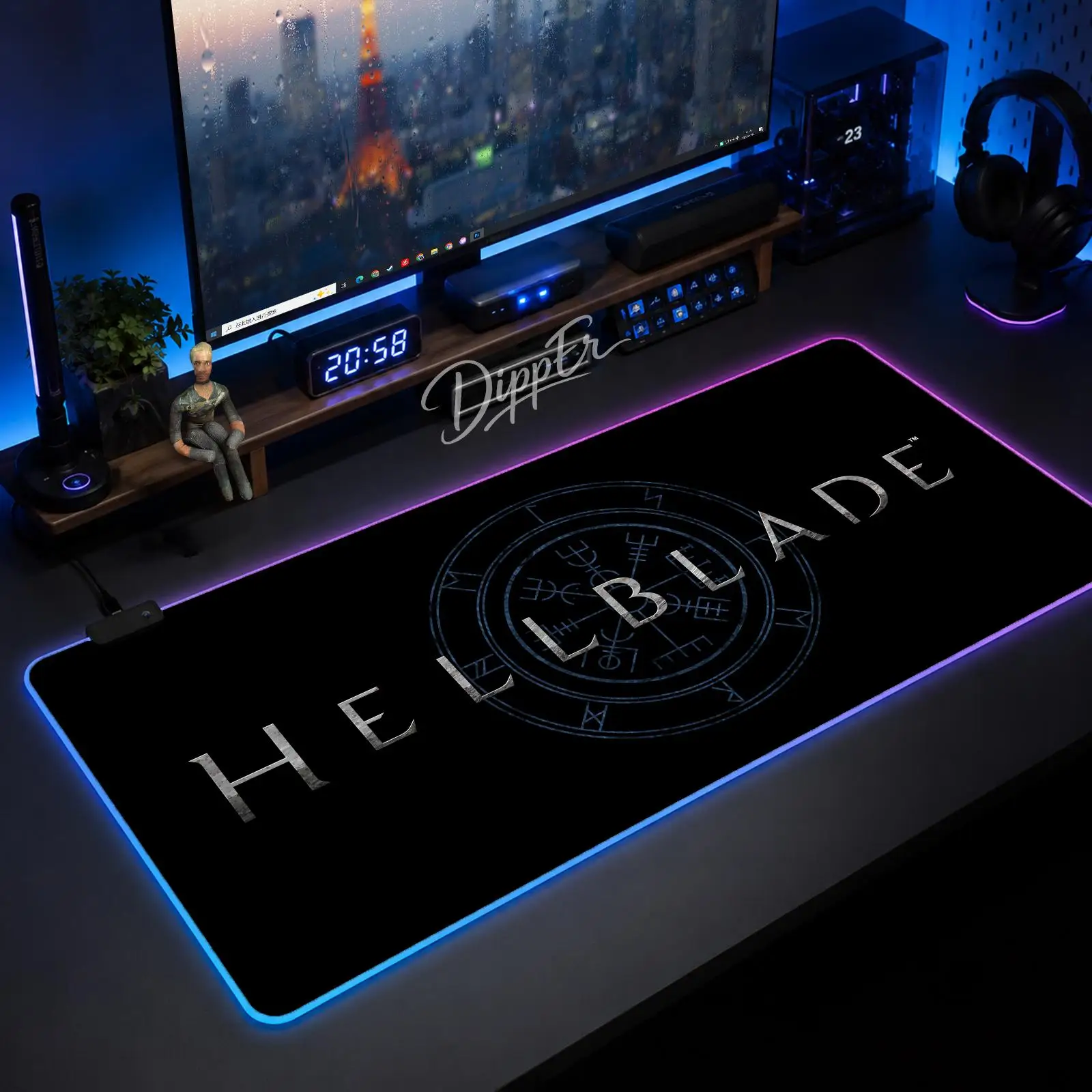 Game Hellblade Mouse Pad Gaming Anime Mouse Pad XXL RGB Desk Mats LED Table Pads Backlit Rubber Desktop