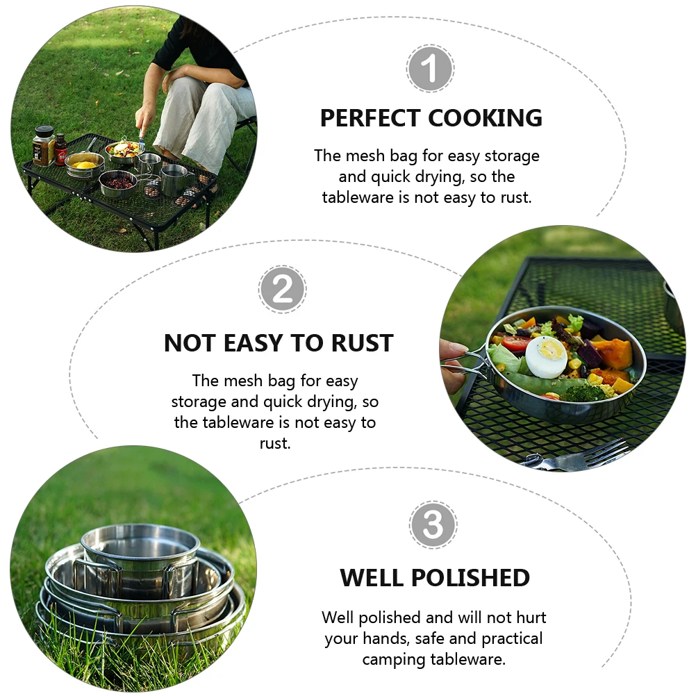 5pcs Portable Camping Tableware Set Stainless Steel Frying Pan Rice Bowl Water Cup Foldable Outdoor Travel Dinnerware
5pcs Portable Camping Tableware Set Stainless Steel Frying Pan Rice Bowl Water Cup Foldable Outdoor Travel Dinnerware