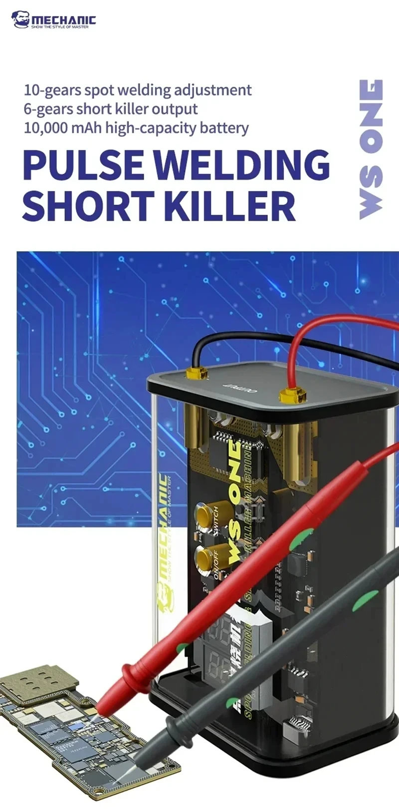 MECHANIC WS ONE Portable Spot Welder, Battery Welding and Motherboard, Short Circuit Detection Tool, Burn-in Detection Kit, 2 in
MECHANIC WS ONE Portable Spot Welder, Battery Welding and Motherboard, Short Circuit Detection Tool, Burn-in Detection Kit, 2 in
