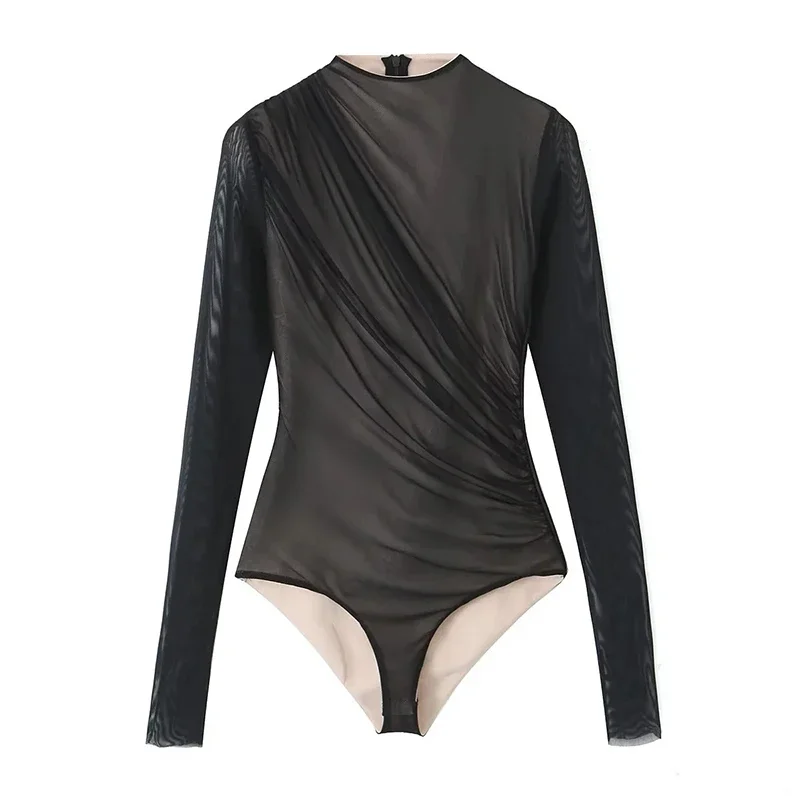 Silk Net Elastic One-piece Full Sleeve Tops Women Fashion Bodysuit Female Lady Street Style Eelegant Slim Fit All-match T-shirt
Silk Net Elastic One-piece Full Sleeve Tops Women Fashion Bodysuit Female Lady Street Style Eelegant Slim Fit All-match T-shirt