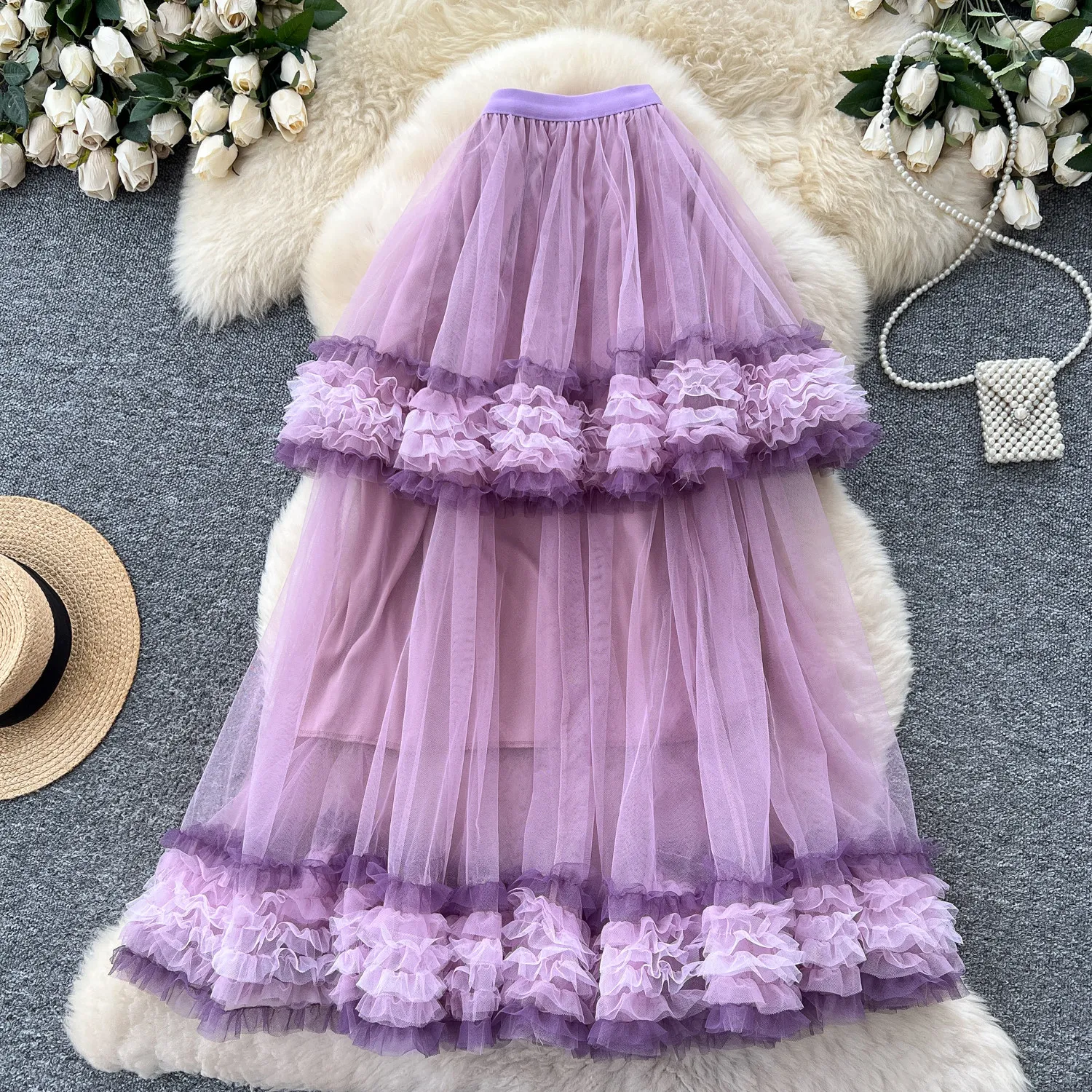 2026 Spring Ballet Style Fluffy Elegant French Cake women's Purple Mesh Long Skirt for Womens
2026 Spring Ballet Style Fluffy Elegant French Cake women's Purple Mesh Long Skirt for Womens