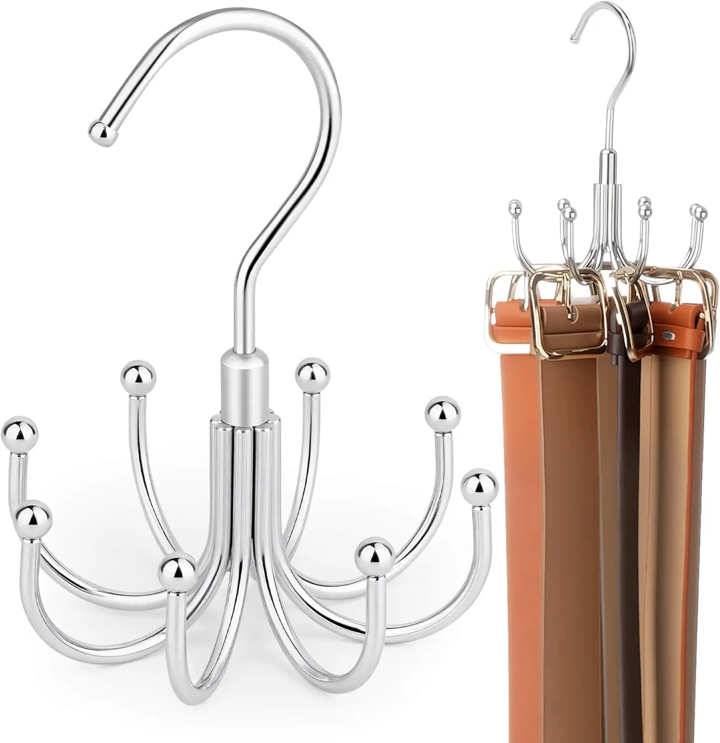 Heavy-Duty Rotating Belt Hanger Holds 24 Belts, Space-Saving Metal Closet Organizer, Silver
Heavy-Duty Rotating Belt Hanger Holds 24 Belts, Space-Saving Metal Closet Organizer, Silver