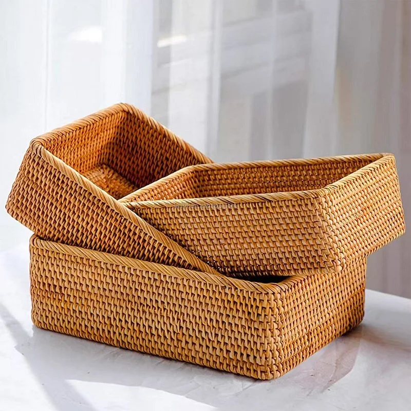 Japanese, Korean, Nordic style, Vietnamese rattan hand woven miscellaneous sorting, desktop square fruit tray storage basket
Japanese, Korean, Nordic style, Vietnamese rattan hand woven miscellaneous sorting, desktop square fruit tray storage basket