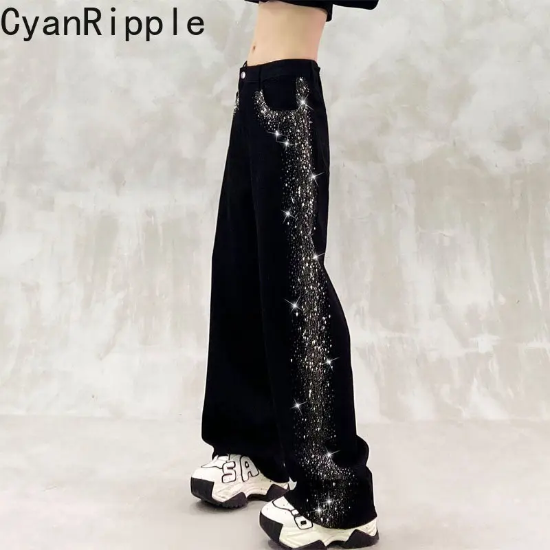 Blingbling Shiny Hot Diamonds Black Wide Leg Jeans All-match New Spring Autumn High Waist Floor-length Straight Denim Pants
Blingbling Shiny Hot Diamonds Black Wide Leg Jeans All-match New Spring Autumn High Waist Floor-length Straight Denim Pants