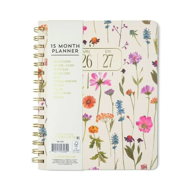 15 Month Weekly Planner 6.75" x 8.37" Cream Wildflower, Apr 2026 - Jun 2027
15 Month Weekly Planner 6.75" x 8.37" Cream Wildflower, Apr 2026 - Jun 2027
