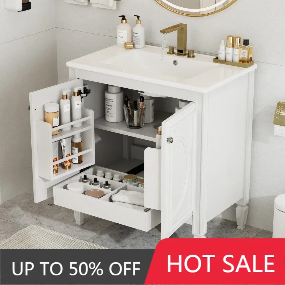 30"Vintage Style Bathroom Vanity,Water-Resistant Wood One Cabinet Vanities w/Soft Close Door Hinges,Pre-driled Faucet HolesWhite
30"Vintage Style Bathroom Vanity,Water-Resistant Wood One Cabinet Vanities w/Soft Close Door Hinges,Pre-driled Faucet HolesWhite